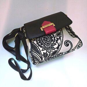 Spartina 449 Black and Pink Floral Canvas Women's Crossbody Bag